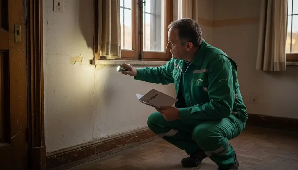 Trabajador de Todo Humedad revisando paredes con humedad
