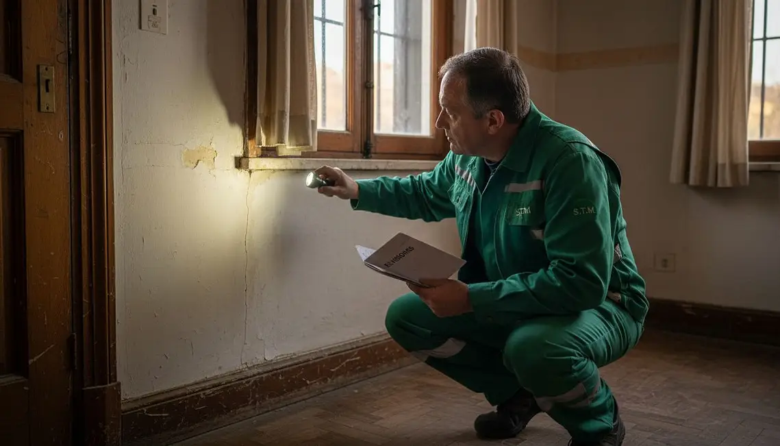 Trabajador de Todo Humedad revisando paredes con humedad