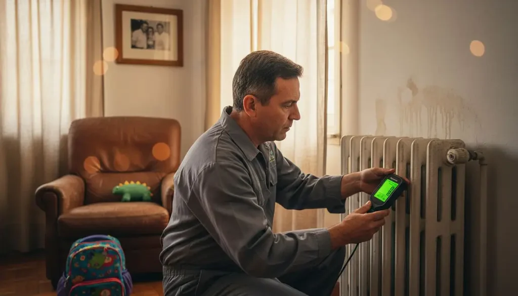 Experto en humedad comprobando paredes húmedas en Málaga