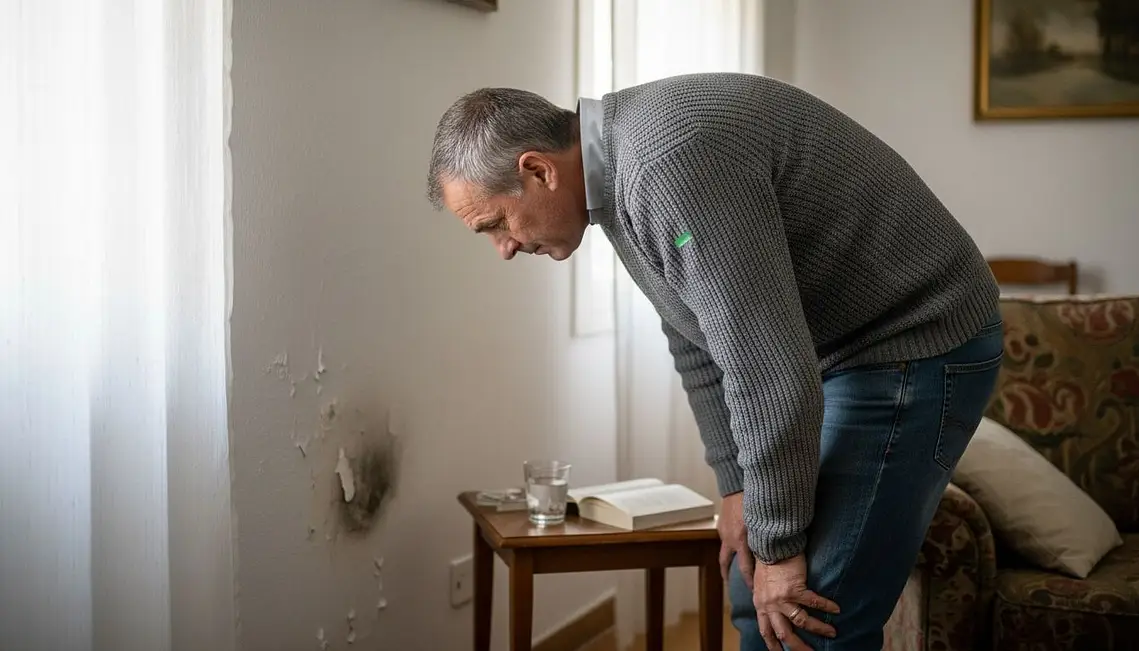 Hombre observa parad con humedad por condensación en Málaga