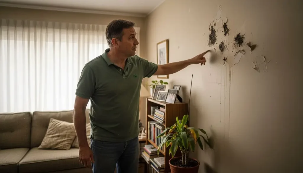 Hombre señala pared con humedad por condensación