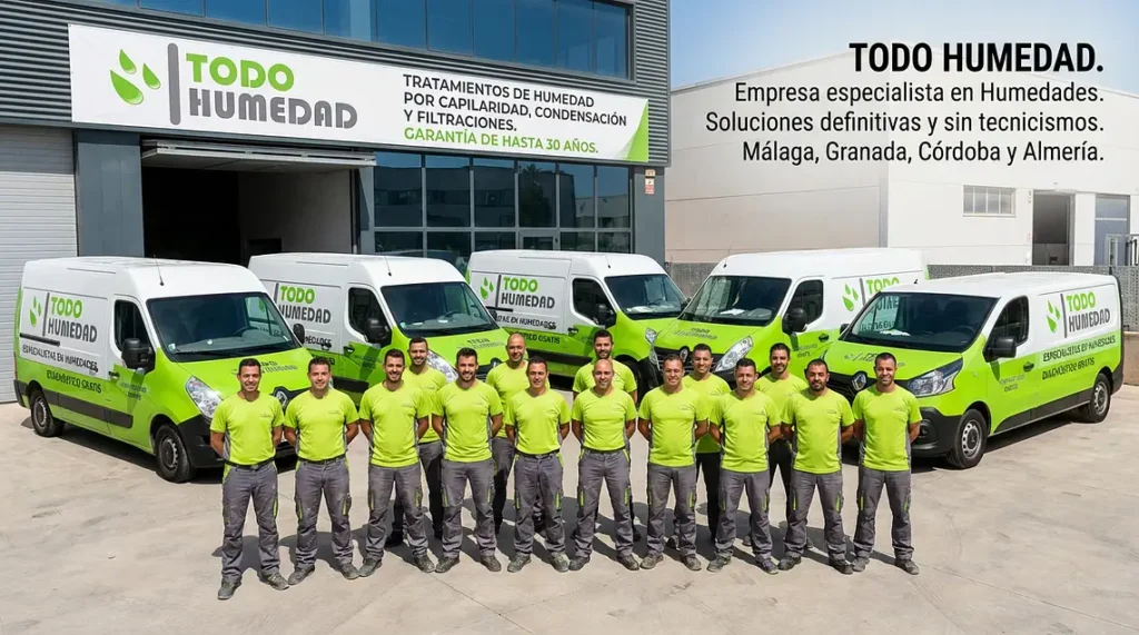 Trabajadores y furgonetas de la empresa de humedades Todo Humedad