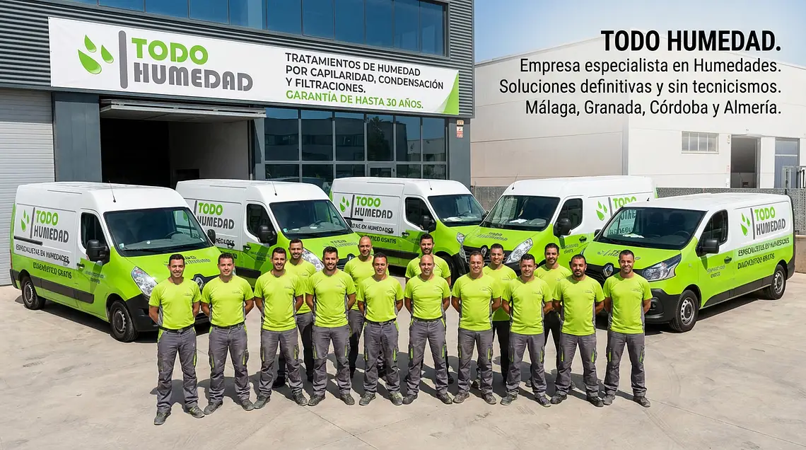 Trabajadores y furgonetas de la empresa de humedades Todo Humedad