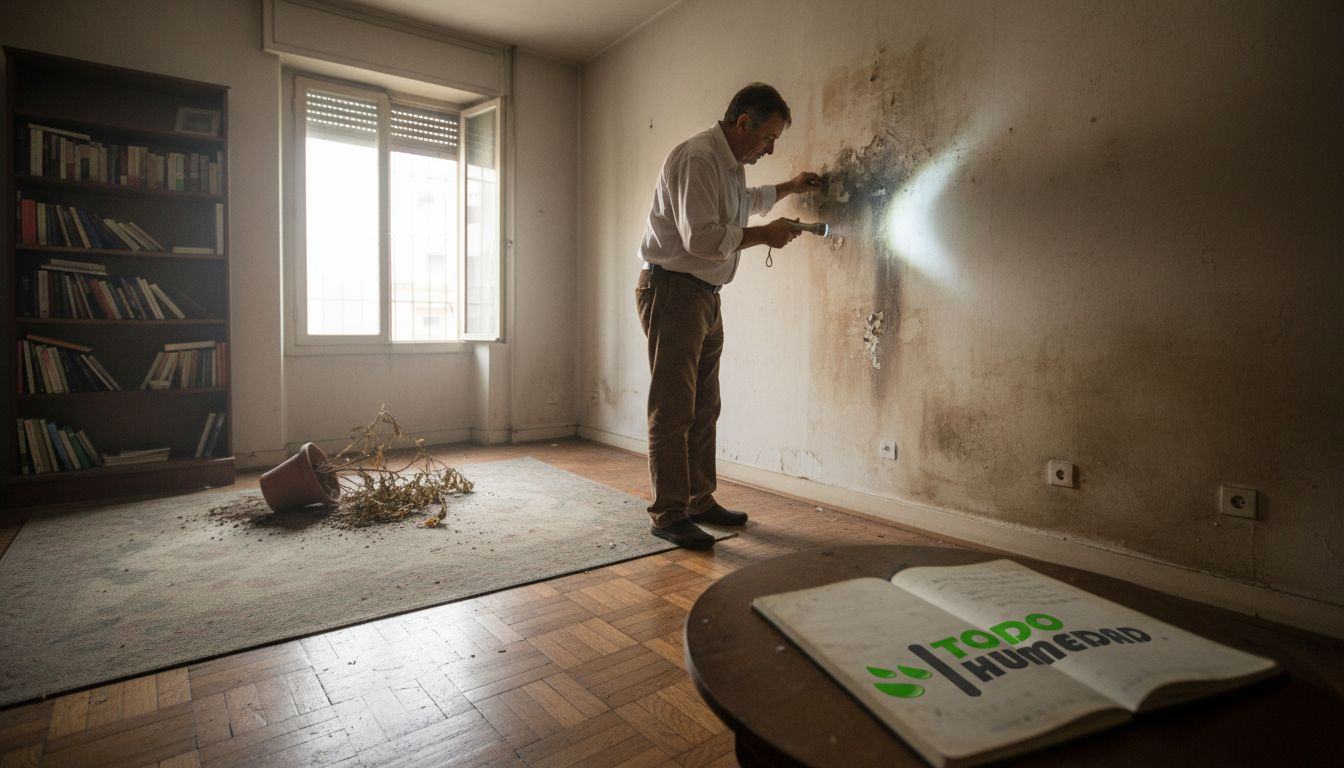 Revisión de una pared afectada por problemas de humedad