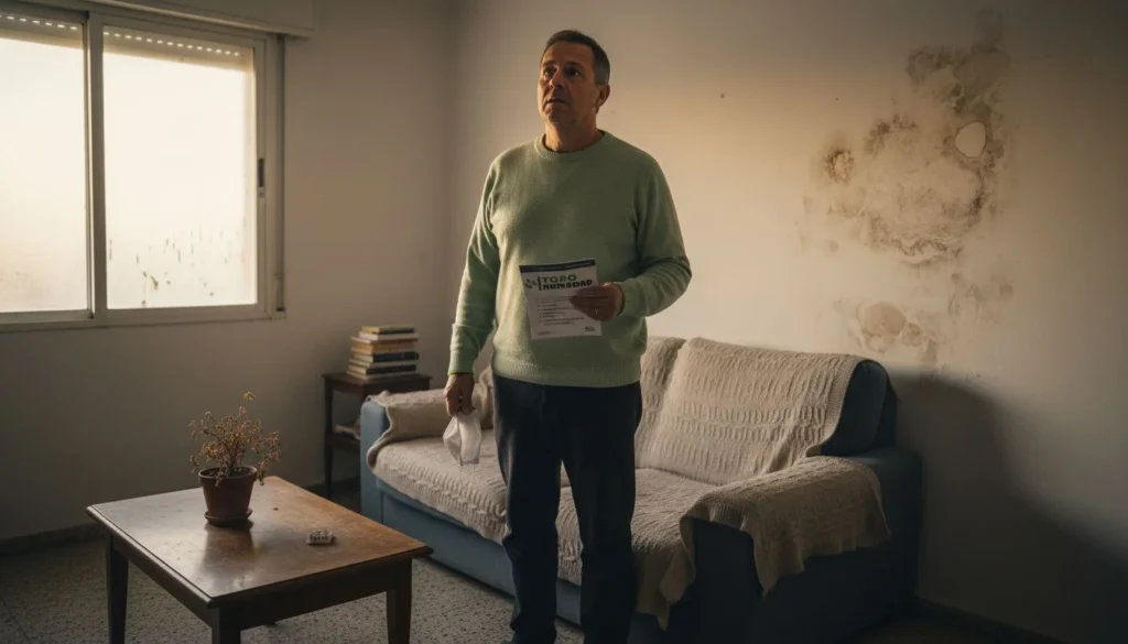 Hombre revisando las humedades que han salido en las paredes de su casa