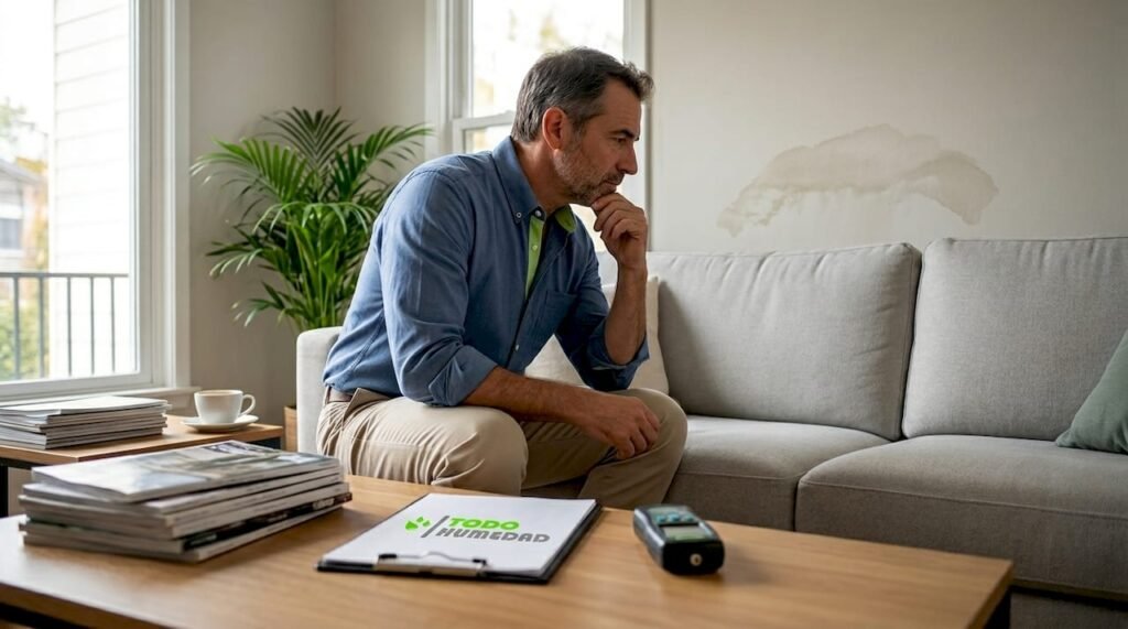 Especialista realizando una inspección de humedad en una vivienda