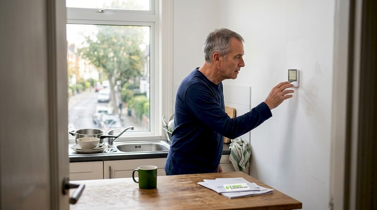 Un hombre verifica el funcionamiento del sensor de humedad en la cocina.
