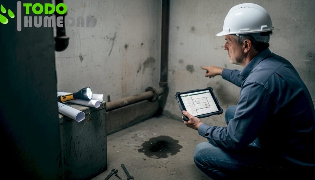 Revisión de la impermeabilización en el cuarto de calderas a cargo de un ingeniero