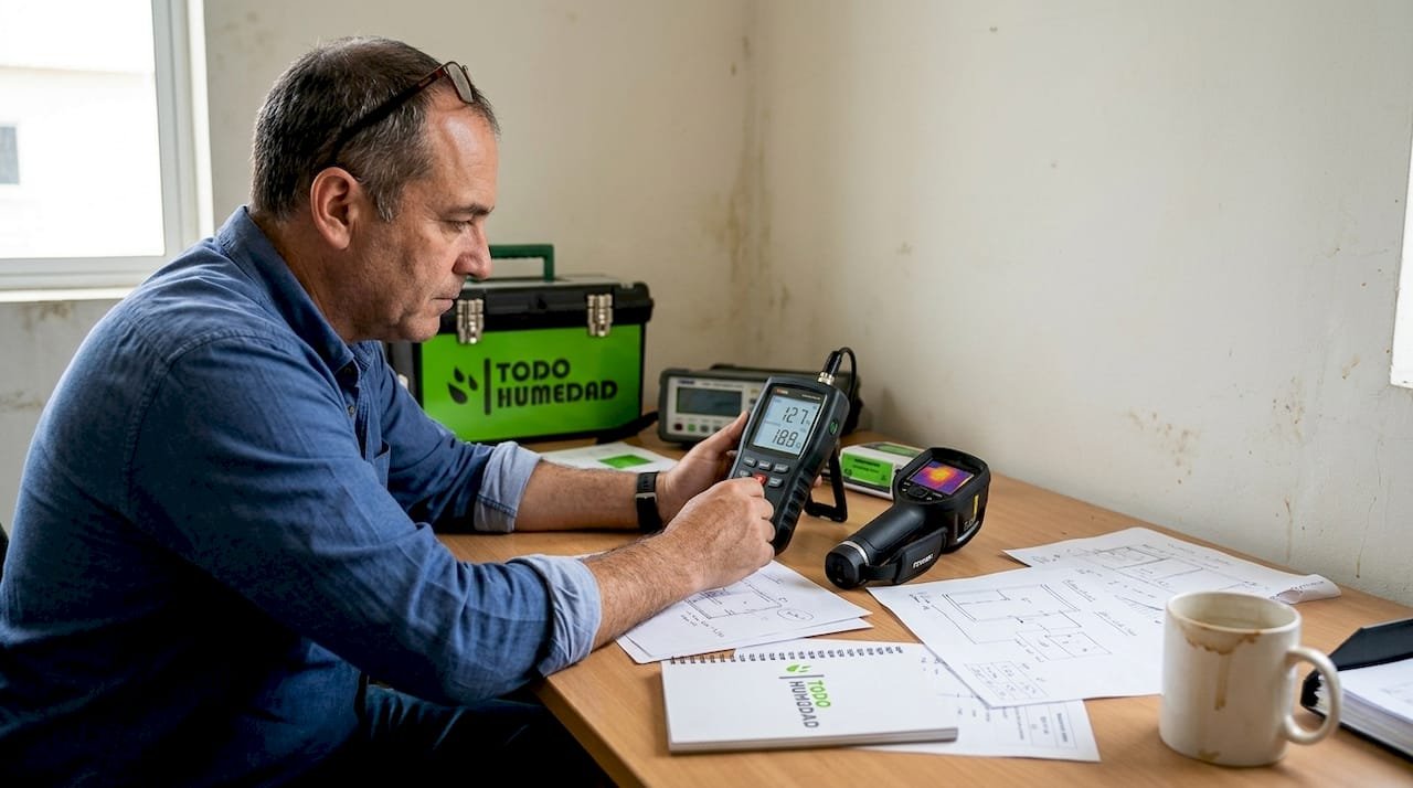 Especialista inspeccionando equipamiento avanzado dispuesto sobre la mesa