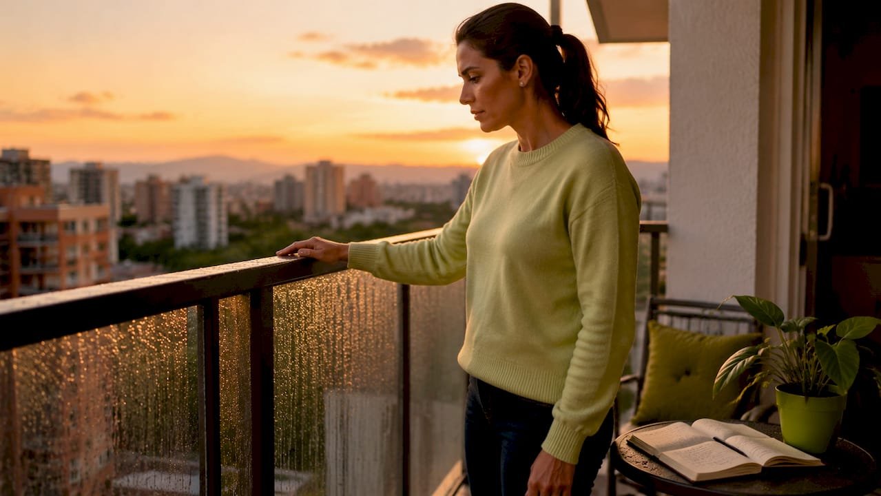Una mujer revisa la humedad que se ha formado en el cristal de la ventana.
