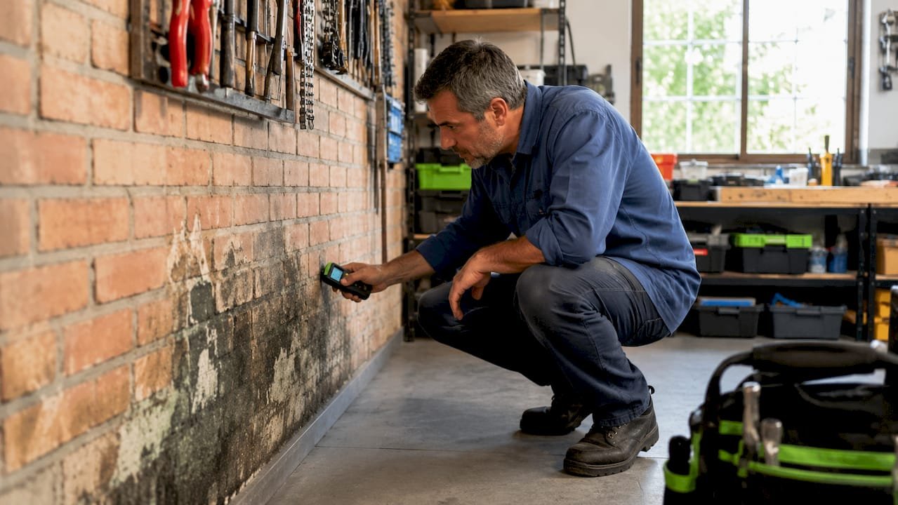 Técnico revisando el nivel de humedad en una pared