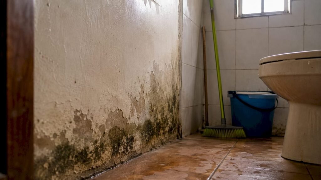 Aparición de zonas húmedas tanto en el techo como en el suelo del interior