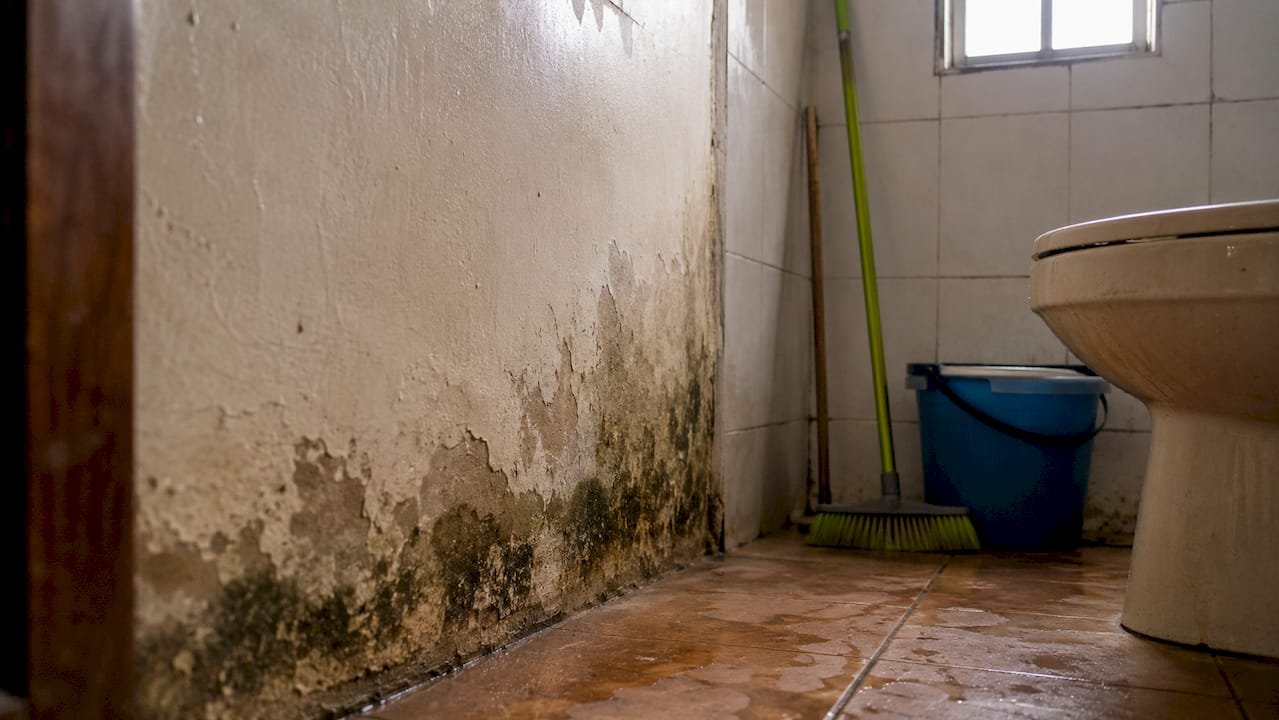 Aparición de zonas húmedas tanto en el techo como en el suelo del interior