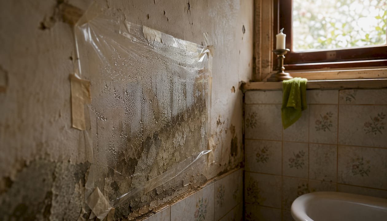 Coloca un trozo de plástico sobre la pared para comprobar si hay humedad