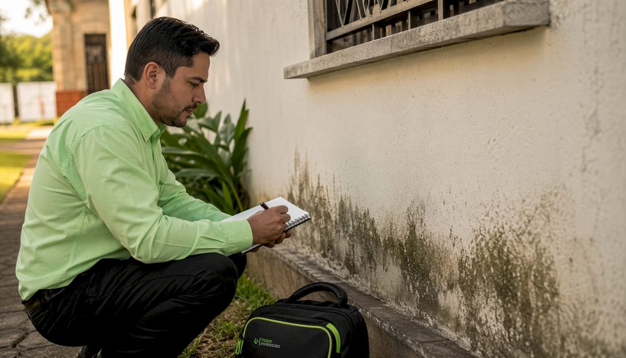 Especialista revisando posibles filtraciones de humedad en el hogar