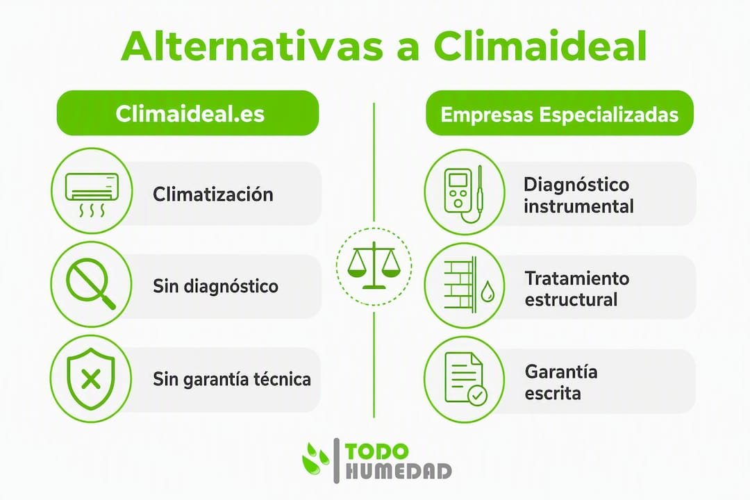 Infografía que compara las ventajas de Climaideal con otras compañías del sector