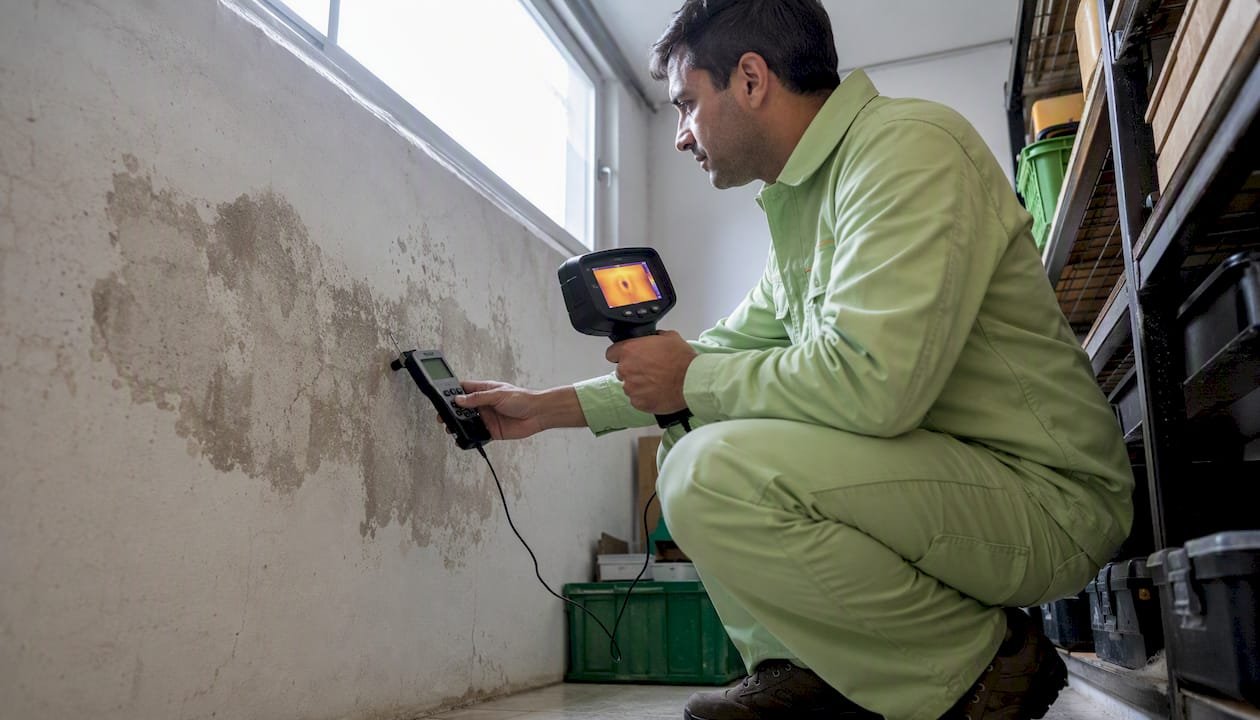 Especialista de Todohumedad realizando una inspección de humedad en la vivienda