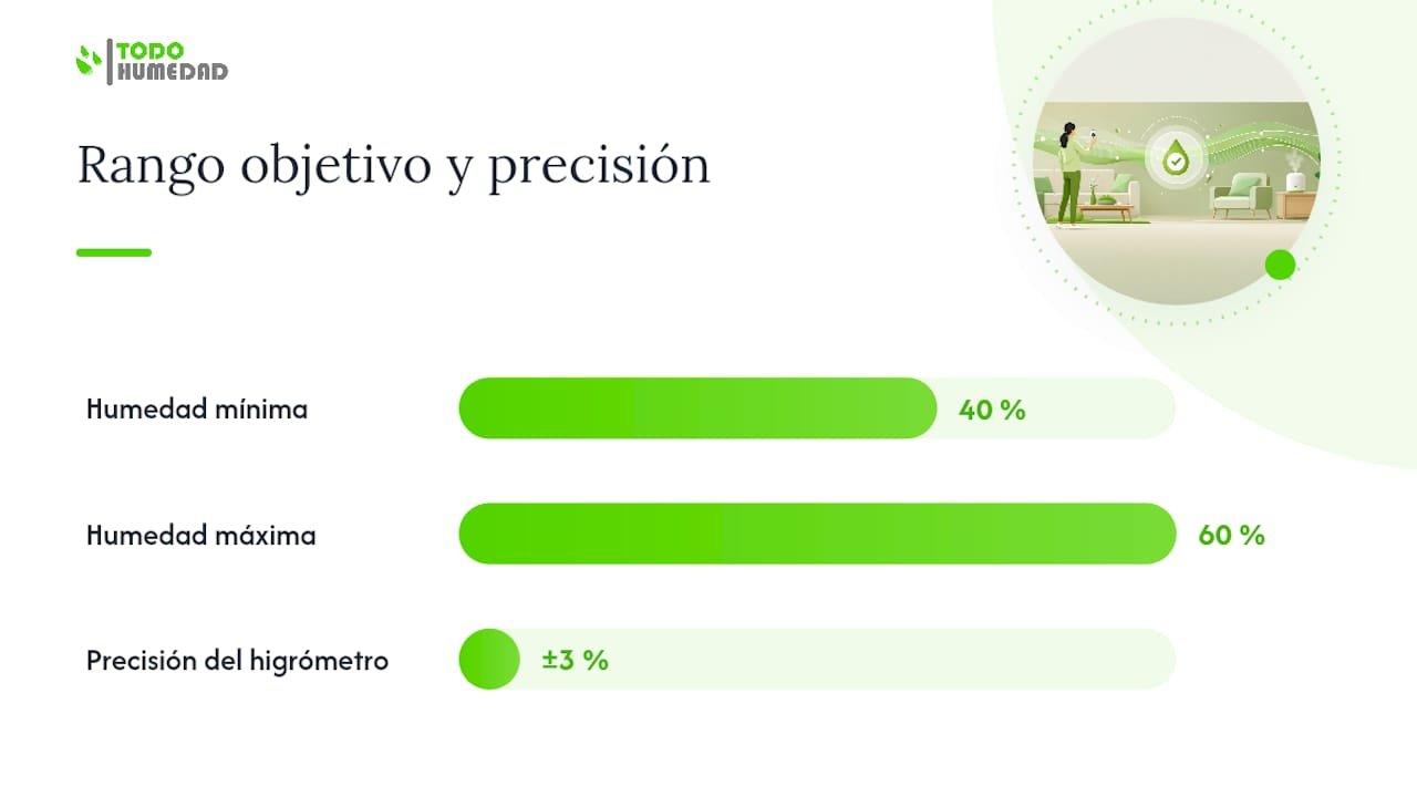 Esquema del rango óptimo y pasos recomendados para medir la humedad