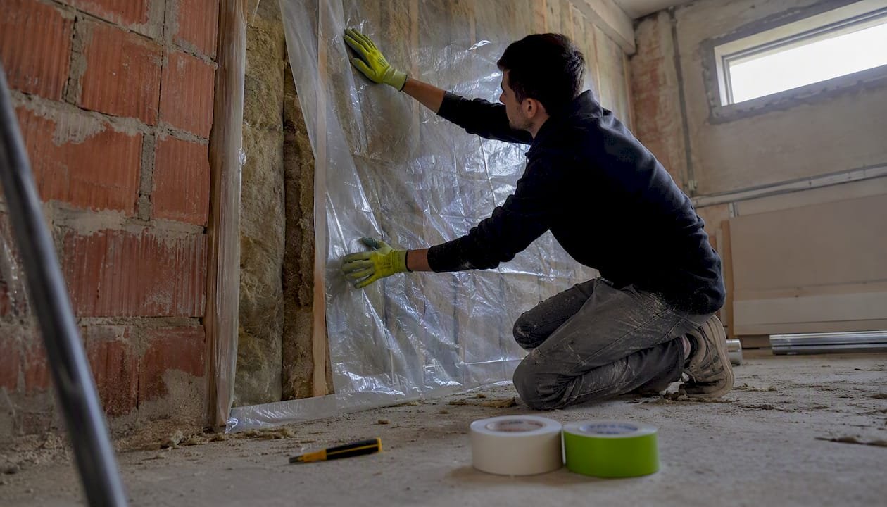 Colocación de una barrera de vapor en una pared interior