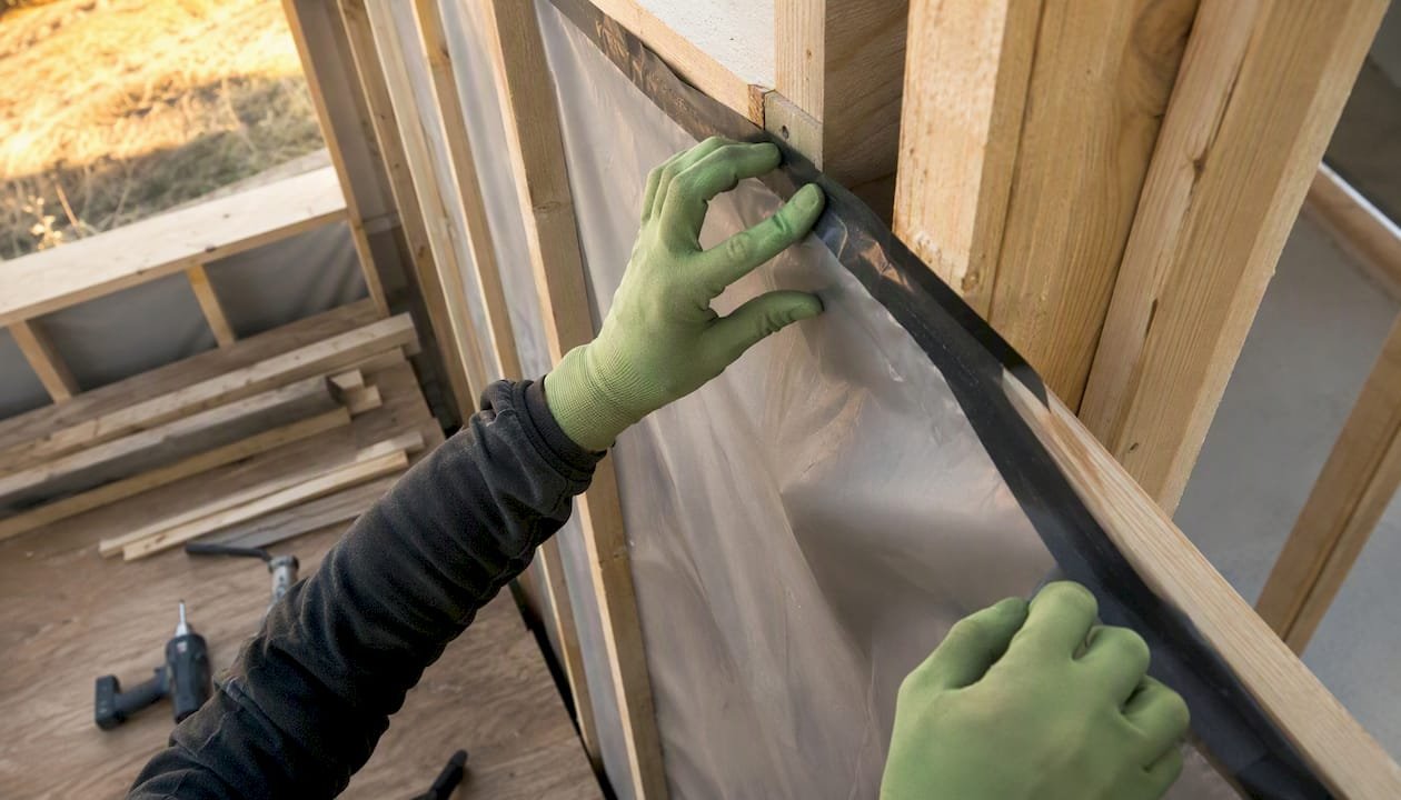 Colocación de la barrera de vapor sobre una estructura de madera