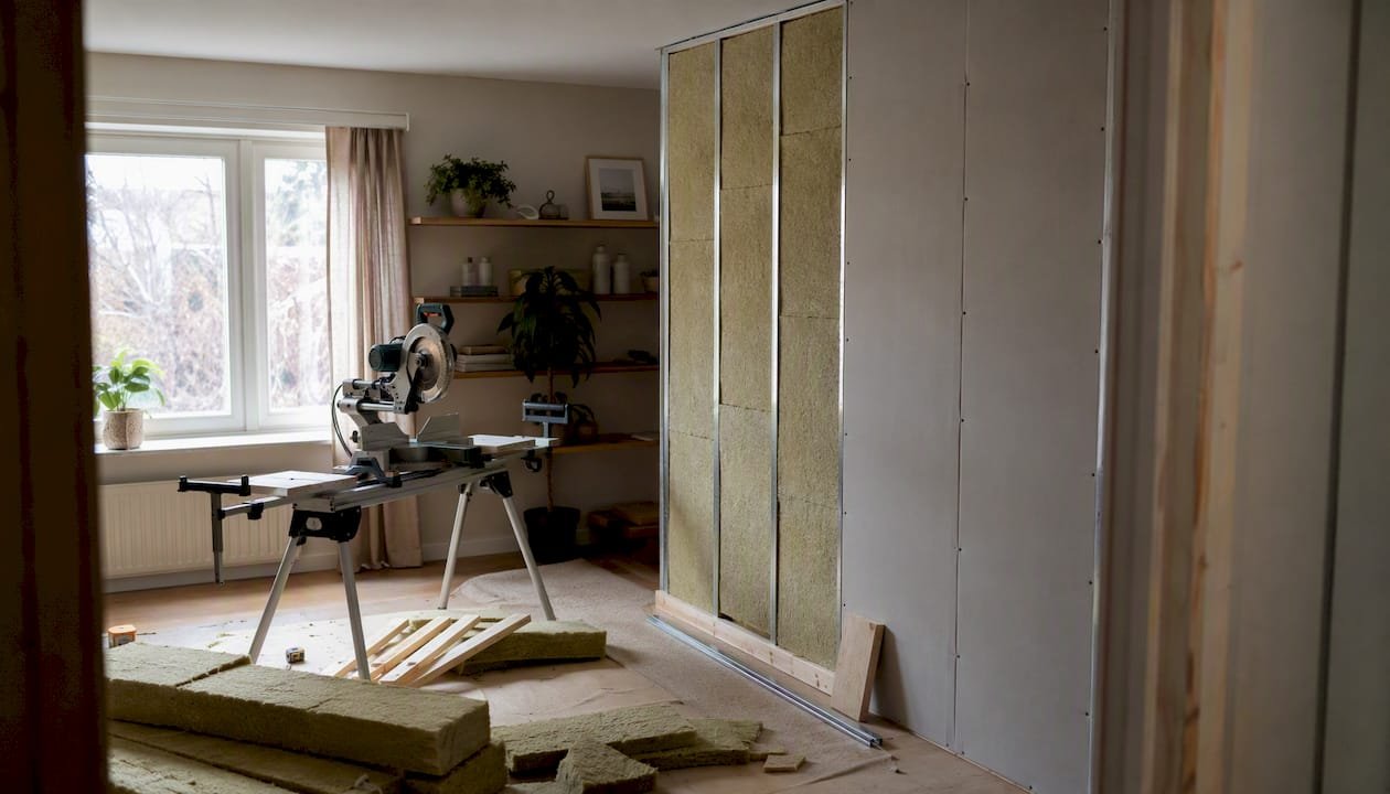 Pared interior equipada con paneles aislantes térmicos
