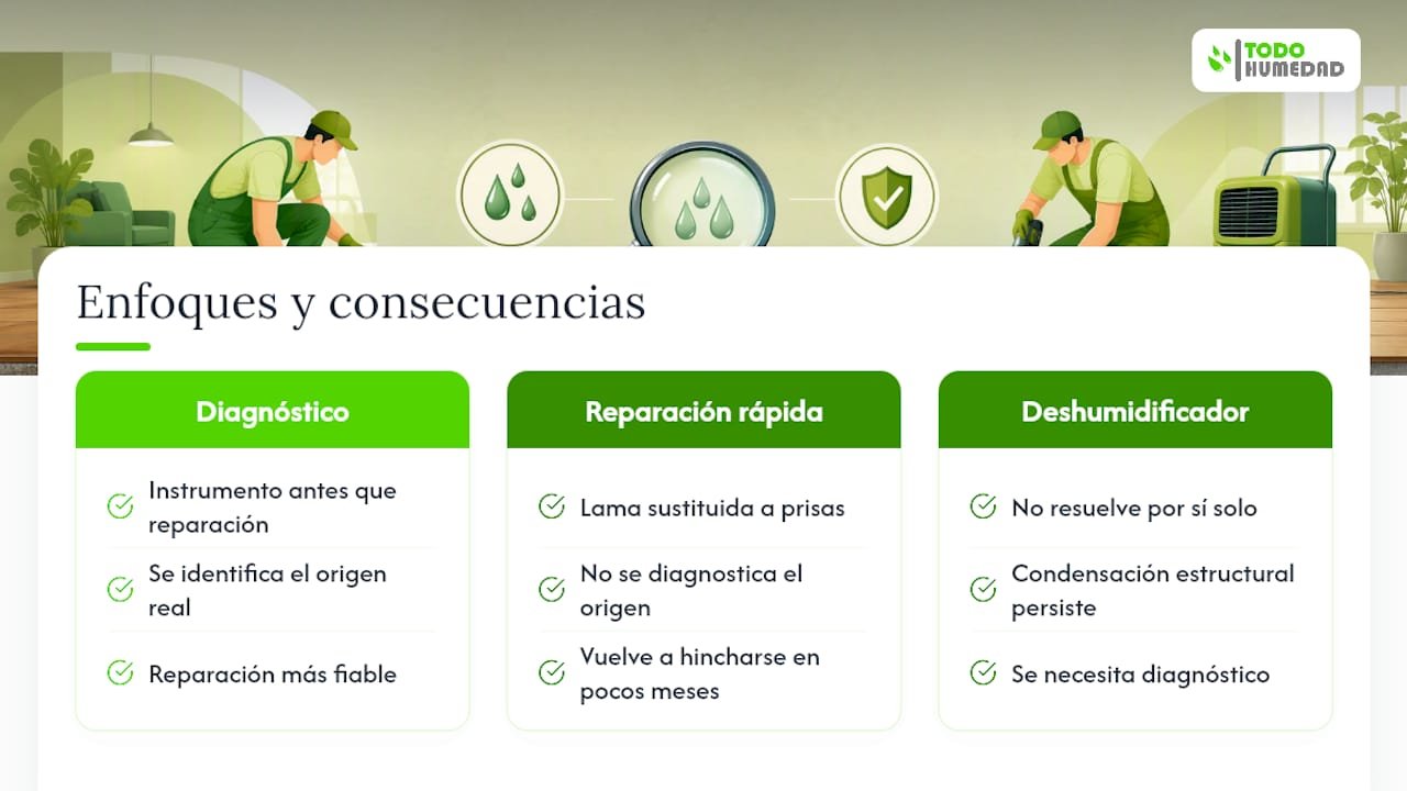 Tabla comparativa para identificar y solucionar problemas de humedad