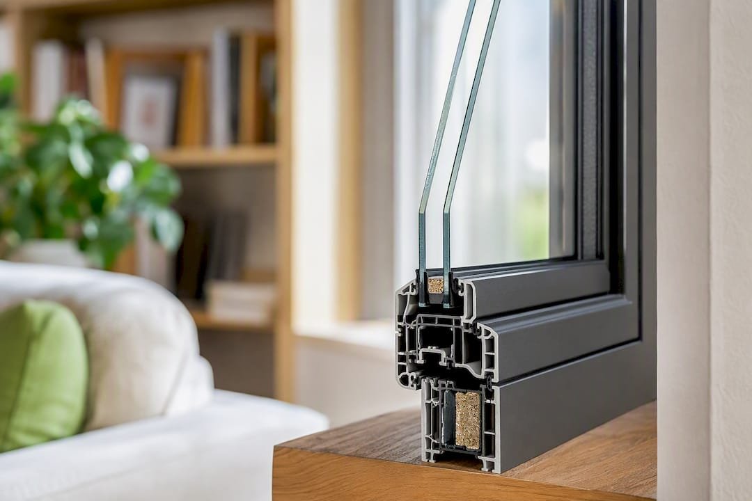 Detalle del perfil de una ventana con rotura de puente térmico