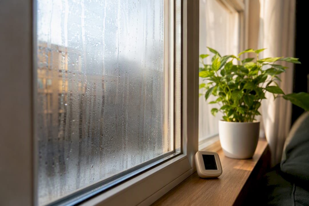 Ventana con condensación en el vidrio interior