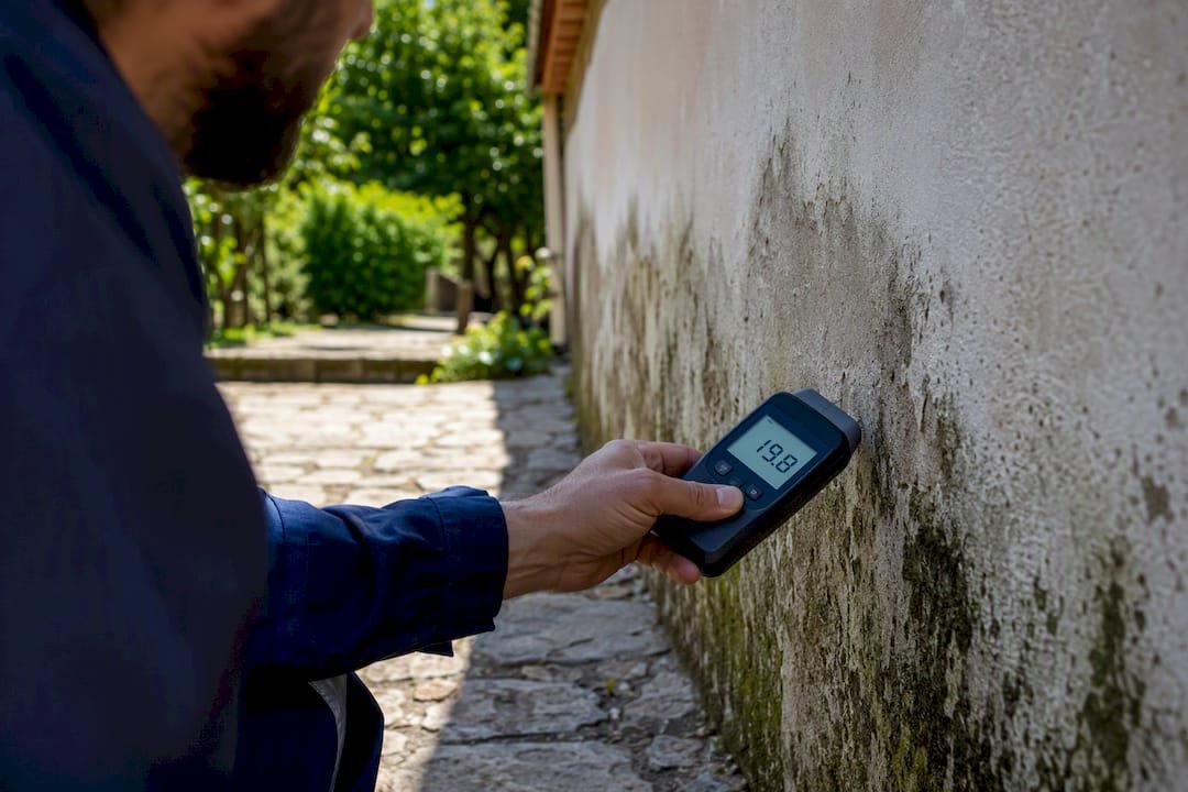 Técnico midiendo la humedad en pared interior