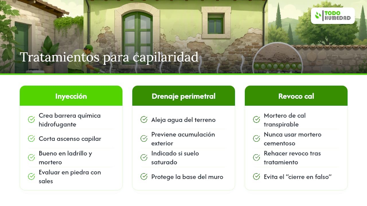 Diagrama comparativo de tratamientos para la humedad por capilaridad