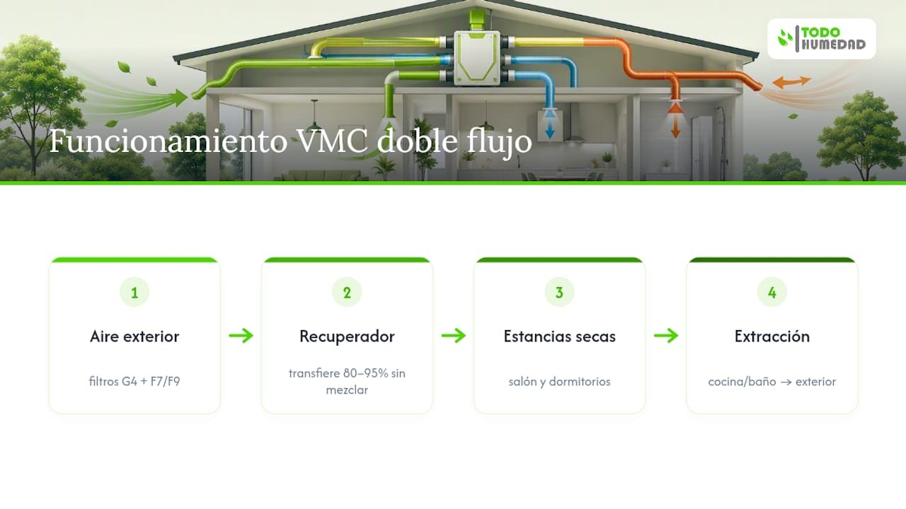 Diagrama de flujo y recuperación térmica en VMC de doble flujo