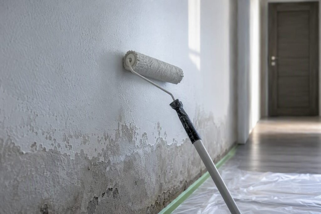 Pared mojada con pintura que se está cayendo