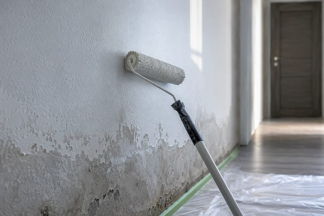 Pared mojada con pintura que se está cayendo