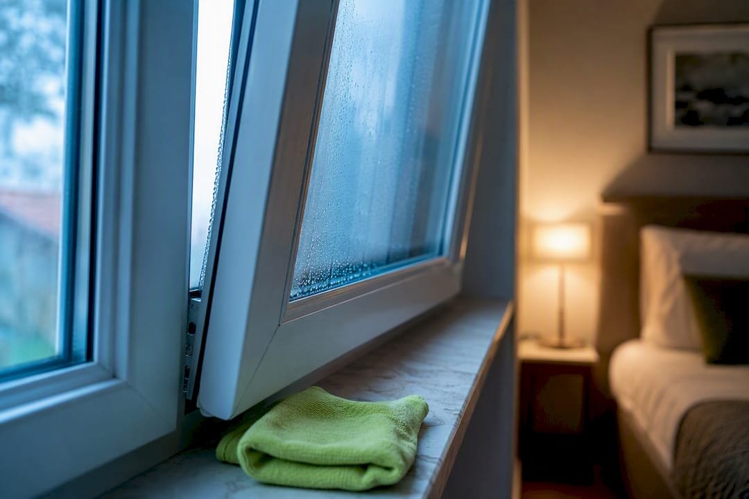 Ventana en microventilación con condensación visible
