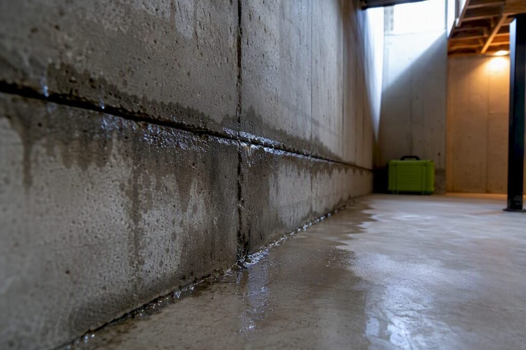 Muro subterráneo con filtración lateral en sótano