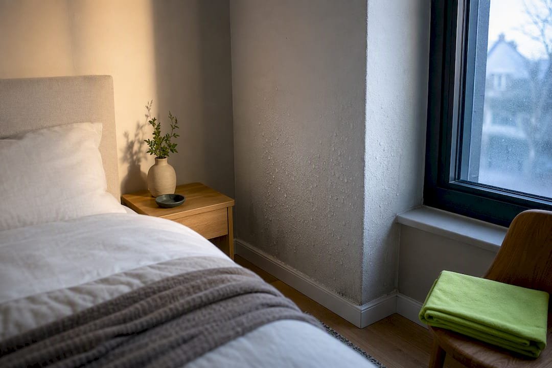 Condensación visible en la esquina fría del dormitorio