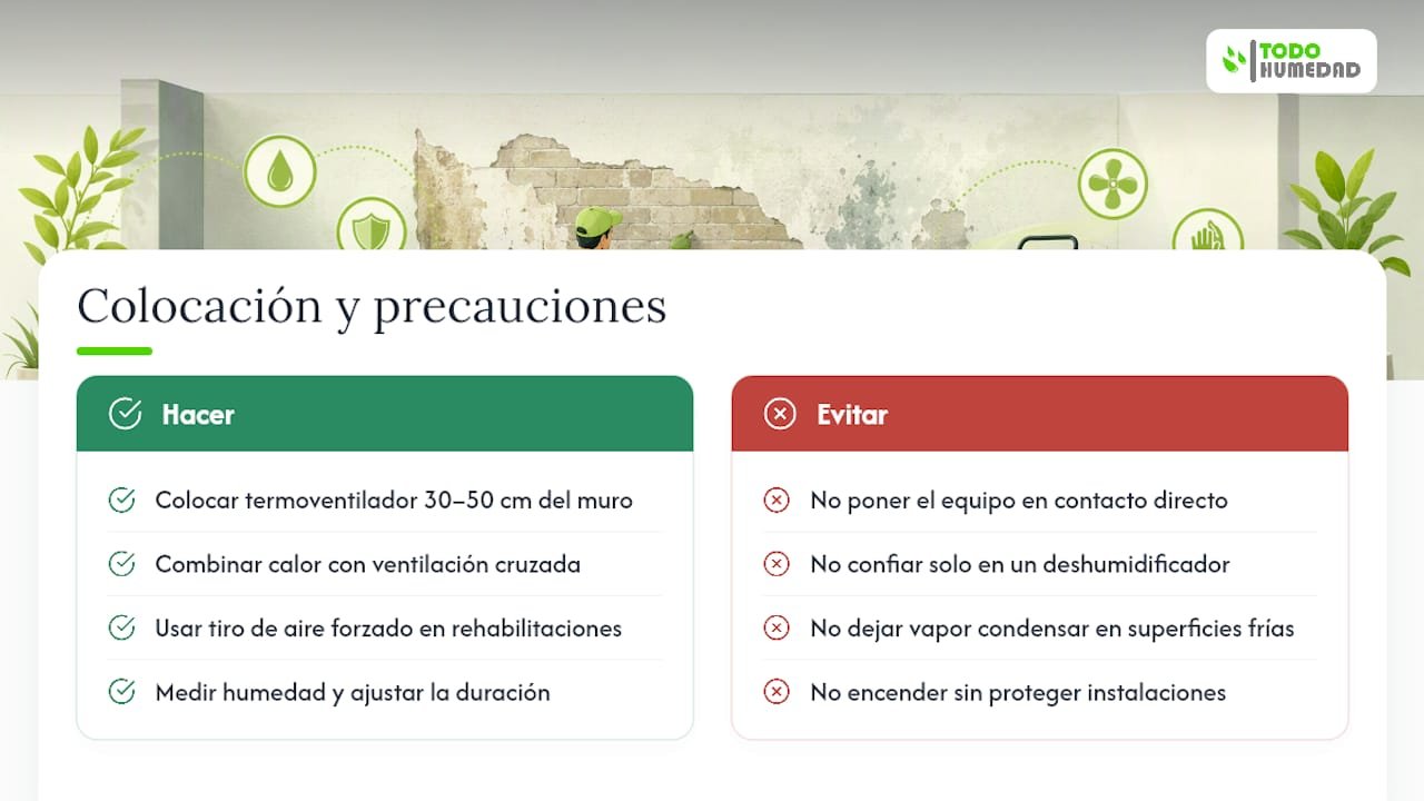 Dónde y cómo se colocan los equipos de secado forzado — overview diagram