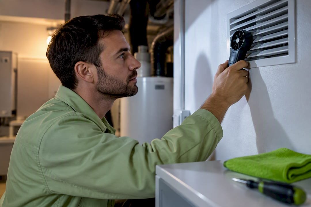 Técnico inspeccionando una rejilla de VMC