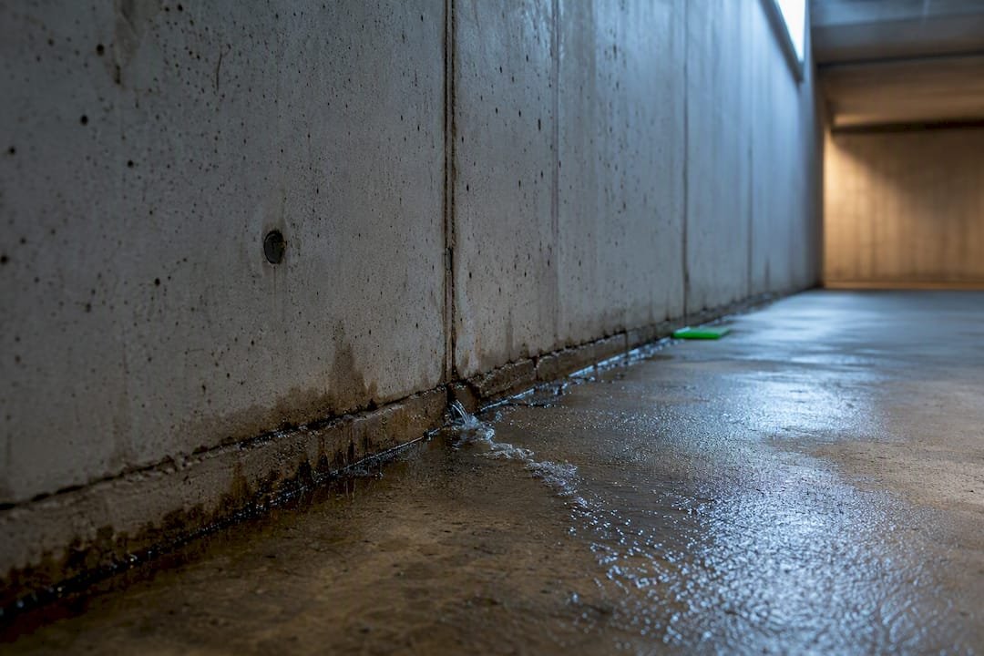 Filtración de agua en la unión del muro enterrado
