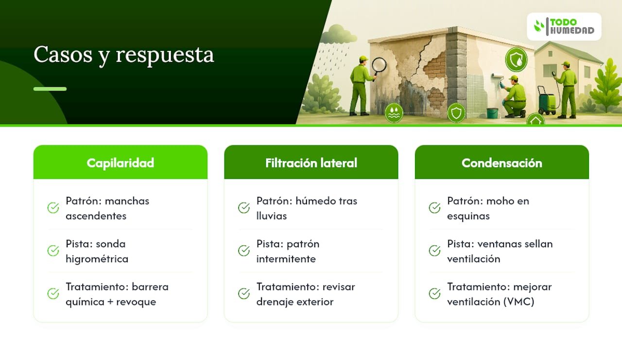 Comparativa de tres casos de humedad