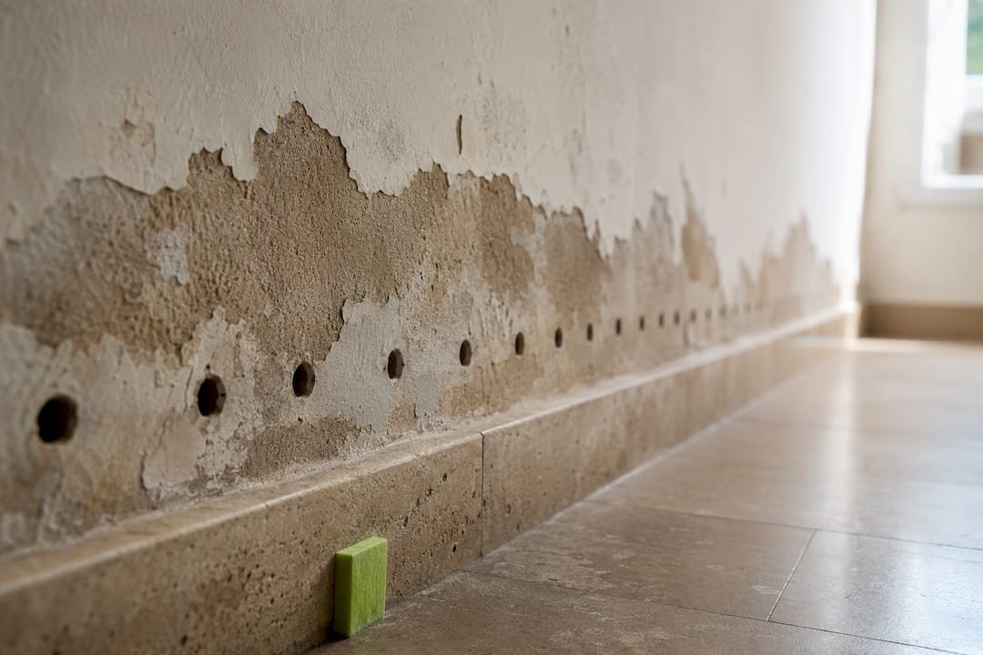 Muro húmedo con orificios para electroósmosis
