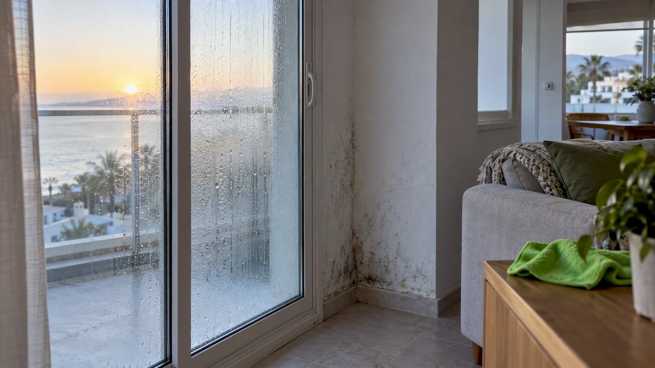 Condensación visible en los cristales de la vivienda