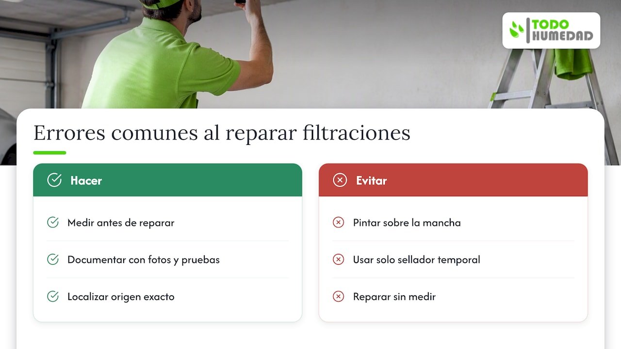 Desde la experiencia: errores frecuentes al reparar filtraciones — overview diagram