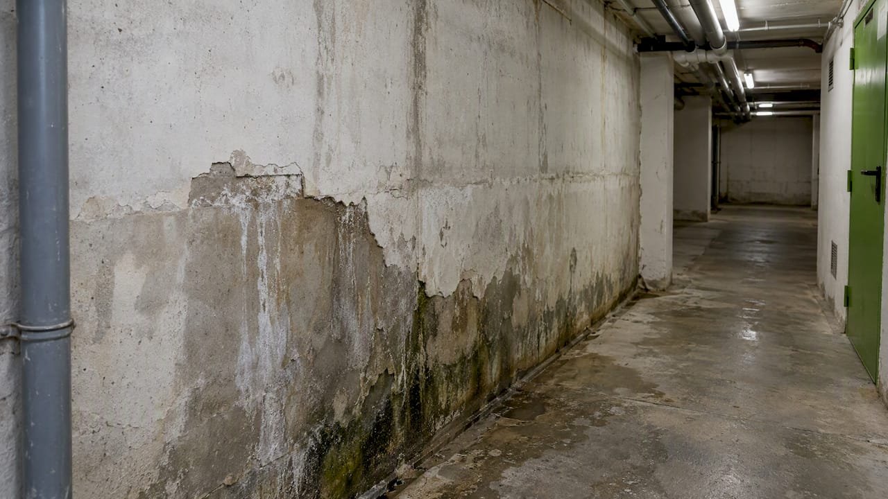 Pared húmeda en el sótano común