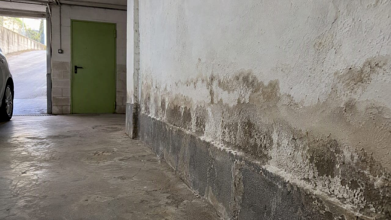 Manchas de humedad por capilaridad en la zona baja de un muro
