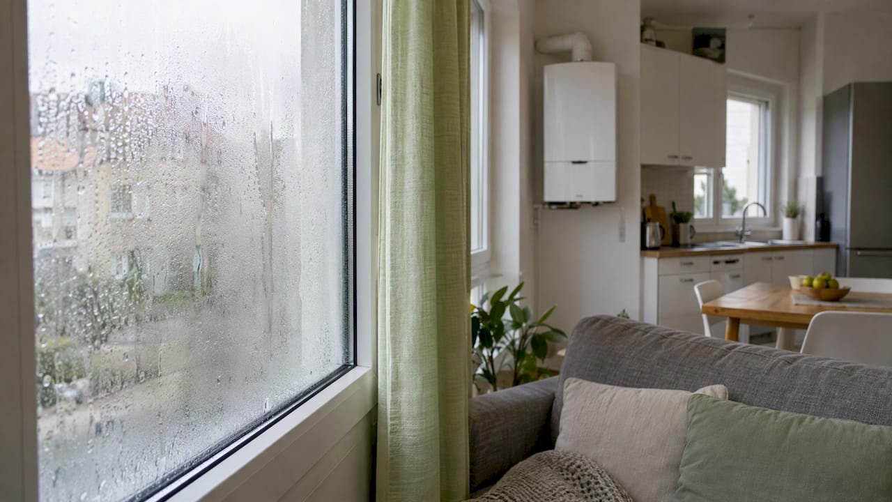 Ventana con condensación y caldera mural en una vivienda