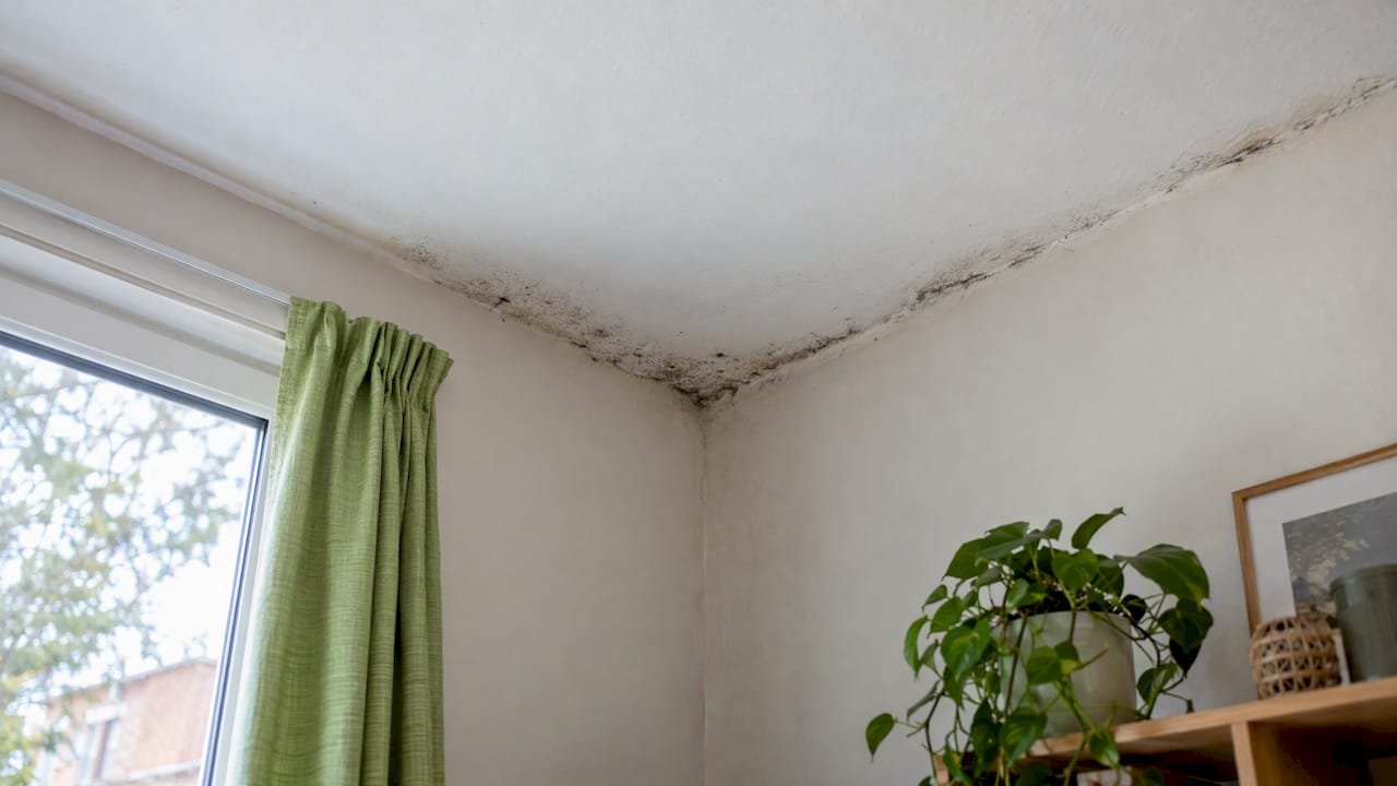 Moho en la unión fría entre pared y techo